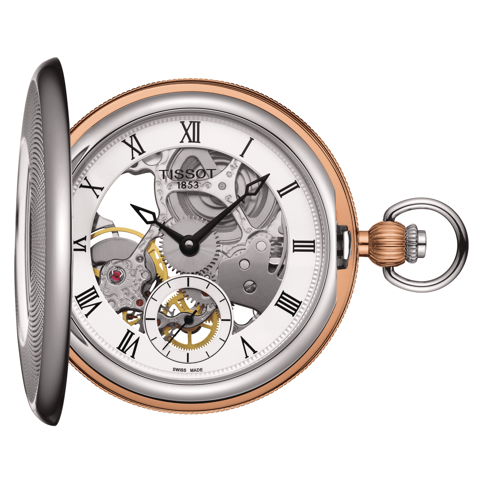 Tissot Bridgeport mechanical skeleton taskukello vitjalla T8594052927300 - Puustjärven Kello & Kulta